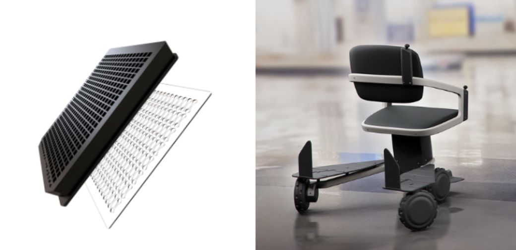 ArcoScreen microfluidic plate (left) and DAAV wheelchair